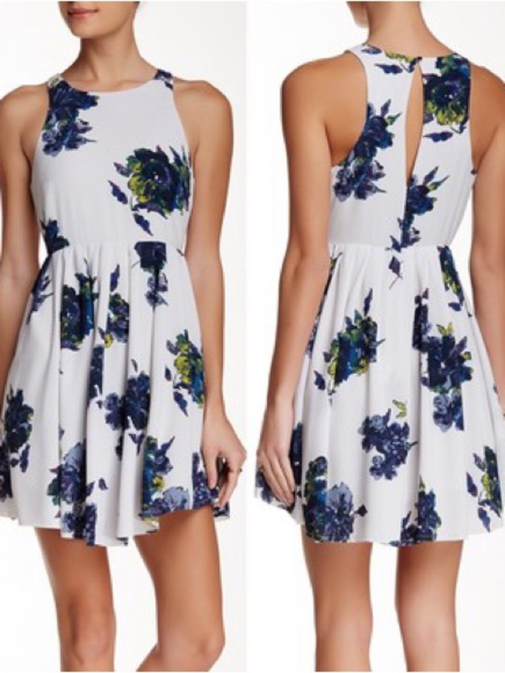 Free People Flutter By Pleated Mini Dress in Cloud Combo - Size 6
